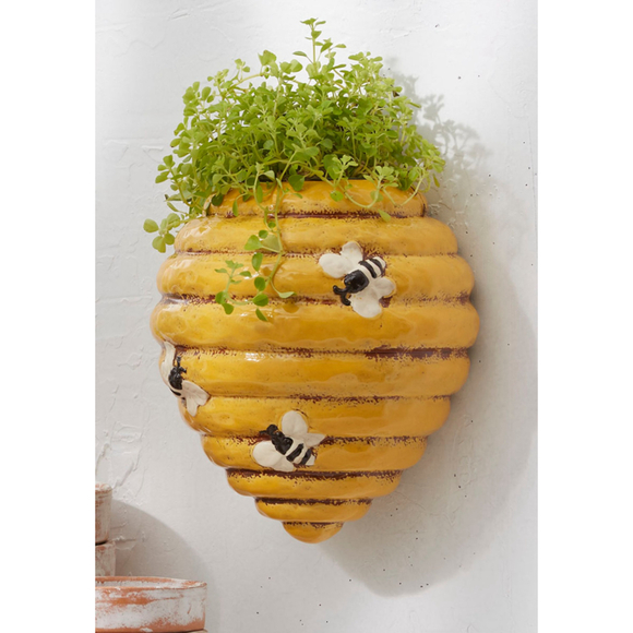 Beehive Wall Planter Yellow Small Resin Bees Honey Wall pocket pot yellow - Picture 1 of 9